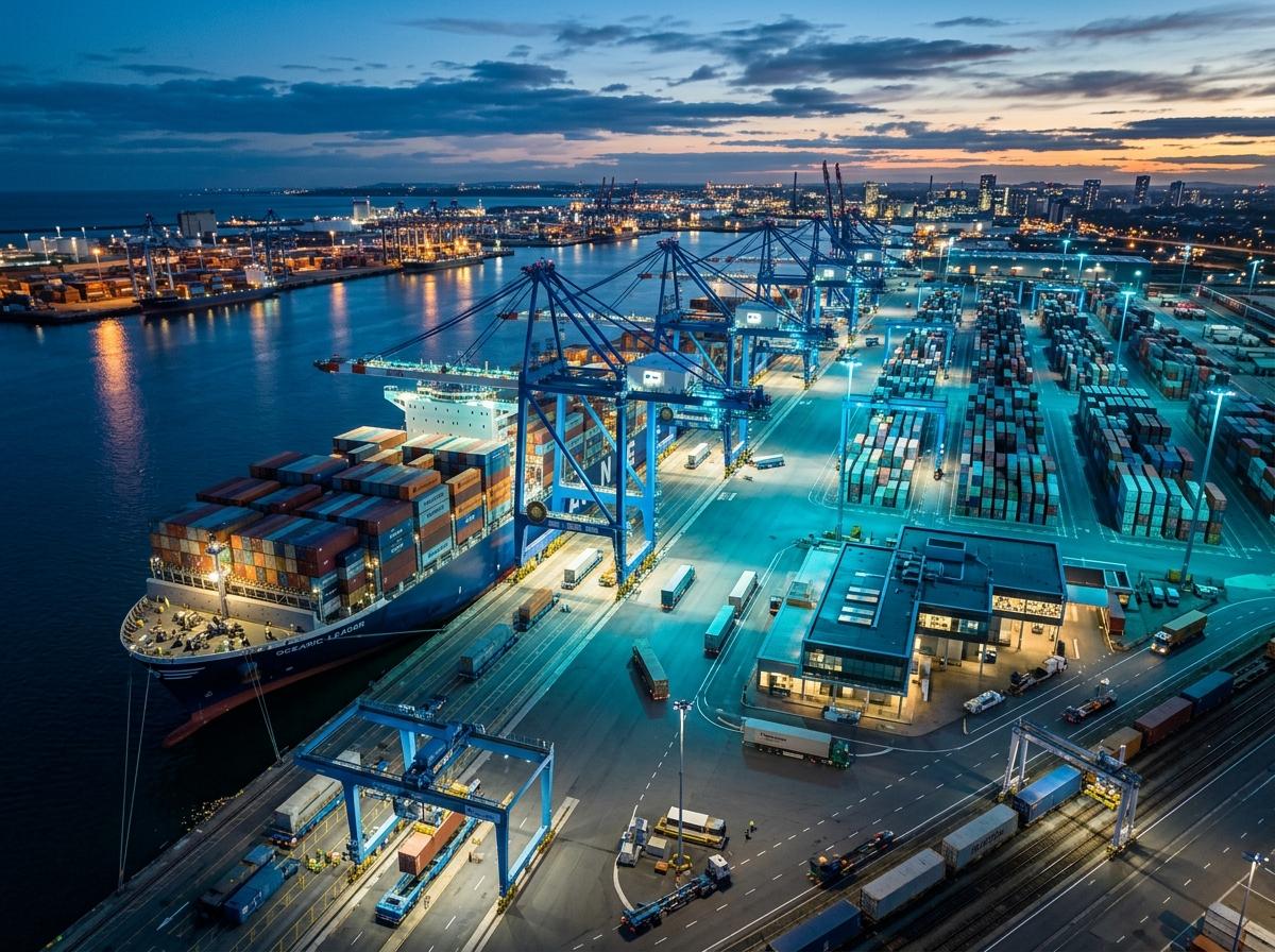 Automated deep-water container terminal and intermodal cargo ship berths